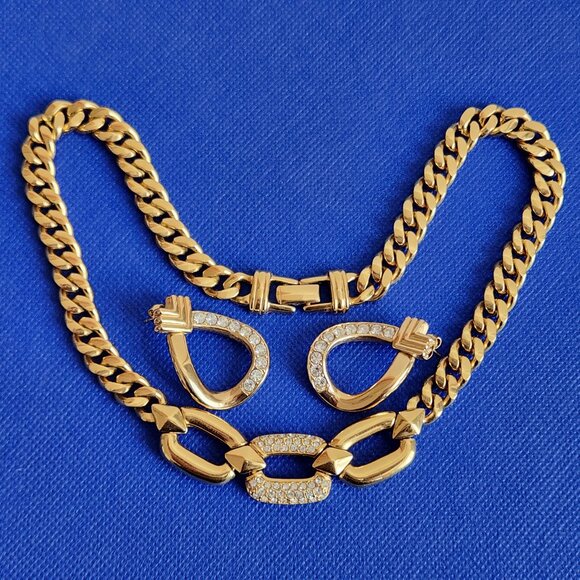 1980 S.A.L (SWAROWSKI FOR THE USA) VINTAGE NECKLACE & EAR RINGS WITH CLEAR CRYS - Picture 1 of 7